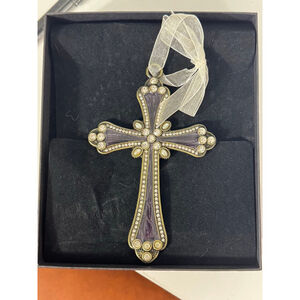 Purple Ornate Enamel Jeweled Cross Ornament Home Decor Religious Spiritual